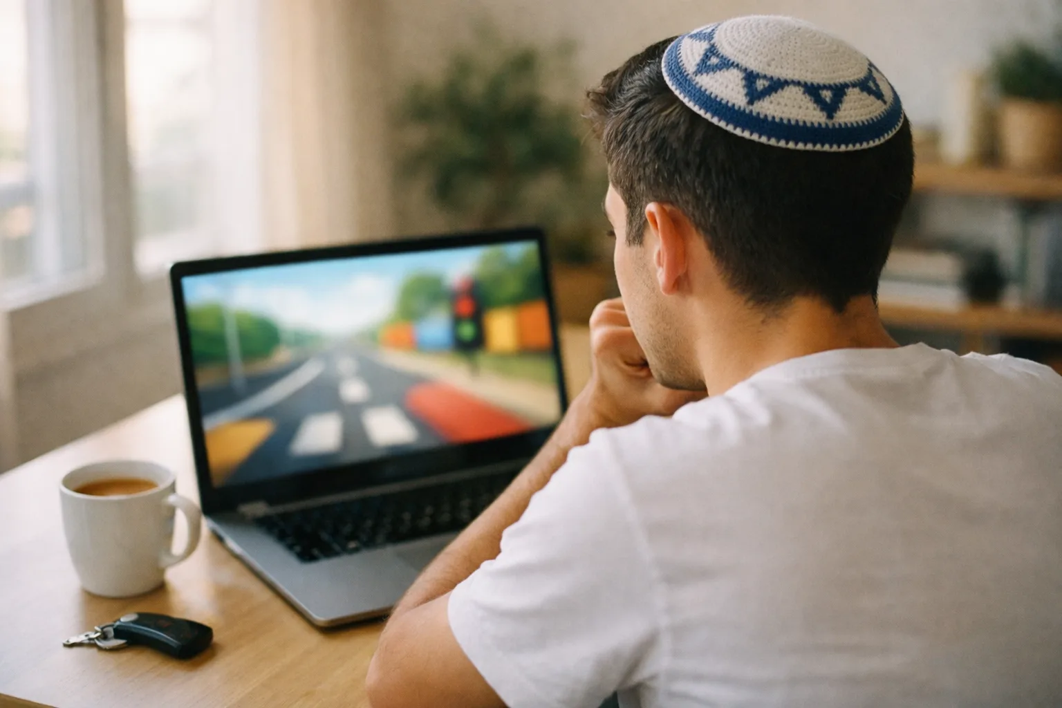 תרגול מבחני תיאוריה אונליין - סטודנט מתרגל במחשב